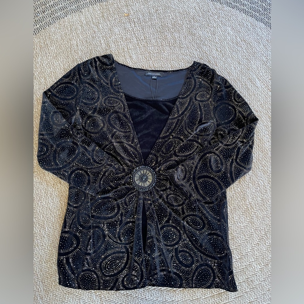 Y2K Notations velvet top faux cardigan set Black & Gold sparkle Medium (M) - Picture 14 of 14